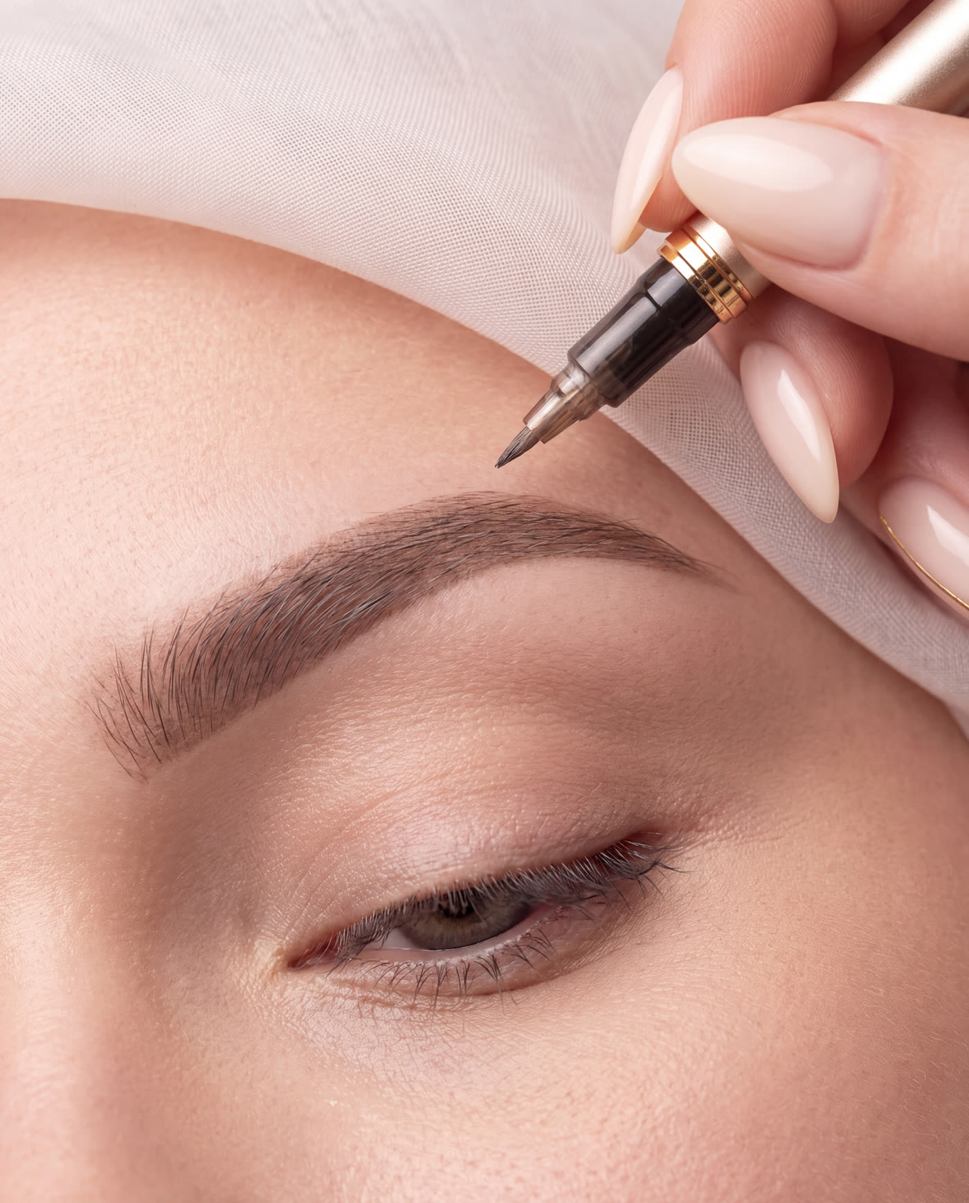 Softly shaded eyebrow with a fine microblading pen above it